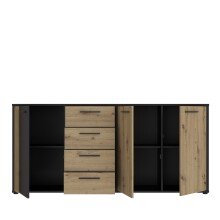 Sideboard >CARDIGAN< 3 Türen, 4 Schübe, Artisan Eiche / schwarz - 179,4x82,3x34,3cm (BxHxT)