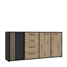 Sideboard >CARDIGAN< 3 Türen, 4 Schübe, Artisan Eiche / schwarz - 179,4x82,3x34,3cm (BxHxT)