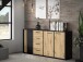 Sideboard >CARDIGAN< 3 Türen, 4 Schübe, Artisan Eiche / schwarz - 179,4x82,3x34,3cm (BxHxT)