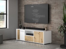 TV-Lowboard >CARDIGAN< 2 Türen, 1 Schub, Weiss / Artisan Eiche - 142,6x43,9x41,5cm (BxHxT)