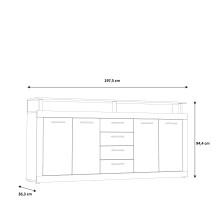 Sideboard >CAVA< 4 Türen, 4 Schübe, Sonoma Eiche / Weiss - 197,5x94,4x36,3cm (BxHxT)