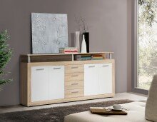 Sideboard >CAVA< 4 Türen, 4 Schübe, Sonoma Eiche / Weiss - 197,5x94,4x36,3cm (BxHxT)