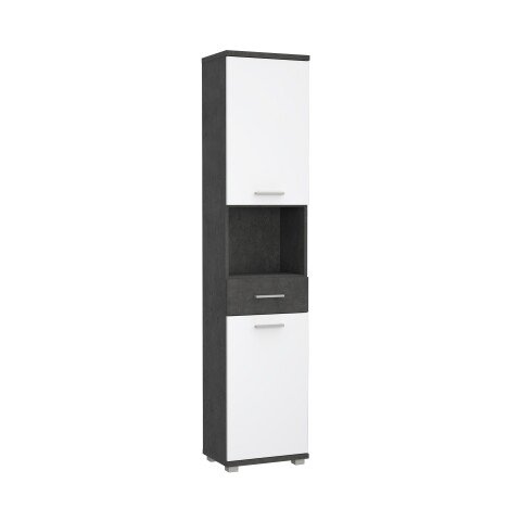 Hochschrank >CHAMP< 2 Türen, 1 Schub, Betonoptik / Weiss Glanz - 40,2x183,6x28,9cm (B/H/T)
