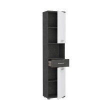 Hochschrank >CHAMP< 2 Türen, 1 Schub, Betonoptik / Weiss Glanz - 40,2x183,6x28,9cm (B/H/T)