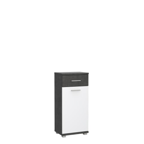 Badkommode >CHAMP< 1 Tür, 1 Schub, Betonoptik / Weiss Glanz - 40,2x87,6x28,9cm (B/H/T)