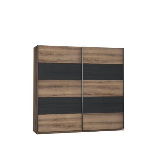 Schwebetürenschrank >CHILLY< in Schwarz Eiche / Schlammeiche - 220,1x209,7x61,2cm (B/H/T)