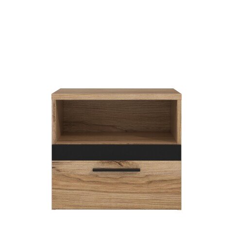 Nachtkommode >DALATE< 1 Schublade, Catania Eiche / Schwarz Matt - 50,2x45,2x33,8 (BxHxT)
