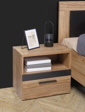 Nachtkommode >DALATE< 1 Schublade, Catania Eiche / Schwarz Matt - 50,2x45,2x33,8 (BxHxT)