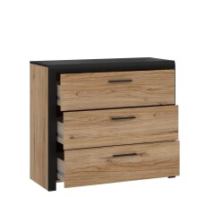 Kommode >DALATE< 3 Schübe, Catania Eiche / Schwarz - 101,1x88x41cm (B/H/T)