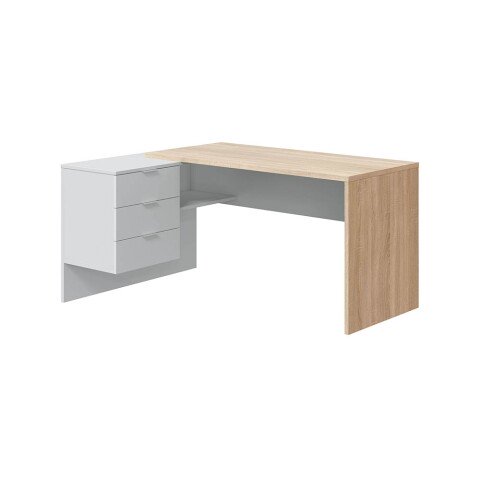 Eckschreibtisch >OFFICE< 3 Schübe, Canadian Eiche Dekor / Artik Weiß - 145x73x102 (BxHxT)