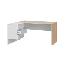 Eckschreibtisch >OFFICE< 3 Schübe, Canadian Eiche Dekor / Artik Weiß - 145x73x102 (BxHxT)