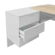 Eckschreibtisch >OFFICE< 3 Schübe, Canadian Eiche Dekor / Artik Weiß - 145x73x102 (BxHxT)