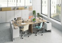 Eckschreibtisch >OFFICE< 3 Schübe, Canadian Eiche Dekor / Artik Weiß - 145x73x102 (BxHxT)