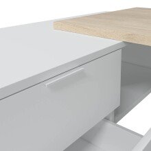 Eckschreibtisch >OFFICE< 3 Schübe, Canadian Eiche Dekor / Artik Weiß - 145x73x102 (BxHxT)