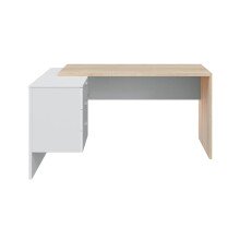 Eckschreibtisch >OFFICE< 3 Schübe, Canadian Eiche Dekor / Artik Weiß - 145x73x102 (BxHxT)