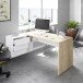 Eckschreibtisch >OFFICE< 3 Schübe, Canadian Eiche Dekor / Artik Weiß - 145x73x102 (BxHxT)