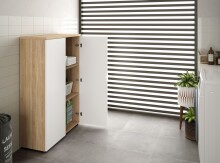 Aktenschrank >OFFICE< 2 Türen, 2 Böden, Canadian Eiche Dekor/ Artik Weiß - 80x119x33 (BxHxT)