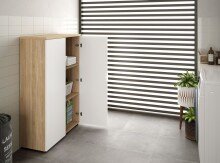 Aktenschrank >OFFICE< 2 Türen, 2 Böden, Canadian Eiche Dekor/ Artik Weiß - 80x119x33 (BxHxT)