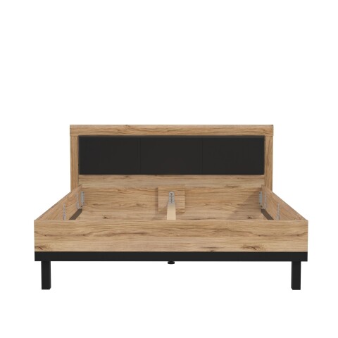 Bett >DALATE< Liegefl. 160x200cm, Catania Eiche / Schwarz - 181,6x98,5x211cm (BxHxT)