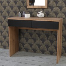 Schminktisch >DALATE< 2 Schübe, Catania Eiche / Schwarz - 100,3x79,9x41,3cm (BxHxT)