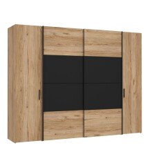 Dreh-/Schwebetürenschrank >DALATE< 4 Türen, in Catania Eiche / Schwarz - 270,3x210x61,2cm (BxHxT)