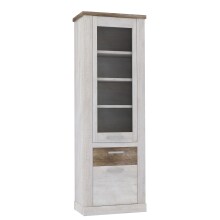 Vitrine >DURO< 1 Tür, 1 Schub, Pinie Weiss/...