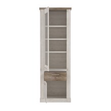 Vitrine >DURO< 1 Tür, 1 Schub, Pinie Weiss/ Eiche Antik Dekor - 71,4x212x41,3cm BxHxT