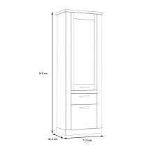 Vitrine >DURO< 1 Tür, 1 Schub, Pinie Weiss/ Eiche Antik Dekor - 71,4x212x41,3cm BxHxT