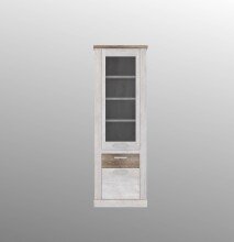Vitrine >DURO< 1 Tür, 1 Schub, Pinie Weiss/ Eiche Antik Dekor - 71,4x212x41,3cm BxHxT
