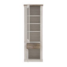 Vitrine >DURO< 1 Tür, 1 Schub, Pinie Weiss/ Eiche Antik Dekor - 71,4x212x41,3cm BxHxT