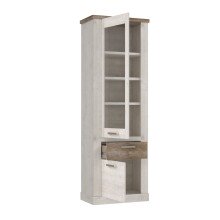 Vitrine >DURO< 1 Tür, 1 Schub, Pinie Weiss/ Eiche Antik Dekor - 71,4x212x41,3cm BxHxT