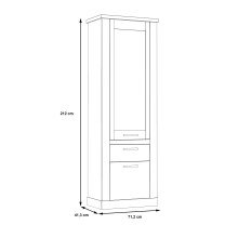 Vitrine >DURO< 1 Tür, 1 Schub, Pinie Weiss/ Eiche Antik Dekor - 71,4x212x41,3cm BxHxT