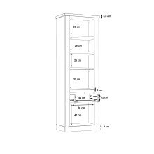 Vitrine >DURO< 1 Tür, 1 Schub, Pinie Weiss/ Eiche Antik Dekor - 71,4x212x41,3cm BxHxT