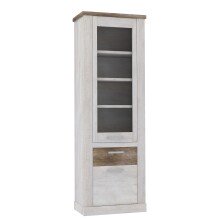 Vitrine >DURO< 1 Tür, 1 Schub, Pinie Weiss/...