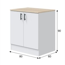 Küchenblock >KIRA< (Singleküche bestehend aus 6 KIRA-Modulen) in Weiß glänzend (Front)/Canadian Eiche(Arbeitsplatte)/Mattweiß (Seiten, Innenseite und Sockelleiste)