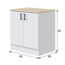 Küchenblock >KIRA< (Singleküche bestehend aus 6 KIRA-Modulen) in Weiß glänzend (Front)/Canadian Eiche(Arbeitsplatte)/Mattweiß (Seiten, Innenseite und Sockelleiste)