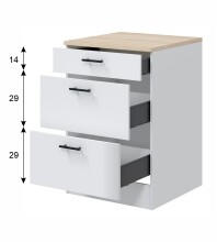 Waschmaschinenunterschrank >KIRA< in Weiß glänzend (Front)/Canadian Eiche (Arbeitsplatte)/Mattweiß (Seiten, Innenseite und Sockelleiste)