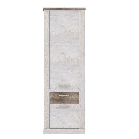 Hochschrank >Duro< in Pinie Weiss  / Eiche Antik  - 71,2x212x41,3cm (BxHxT)