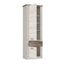 Hochschrank >Duro< in Pinie Weiss  / Eiche Antik  - 71,2x212x41,3cm (BxHxT)
