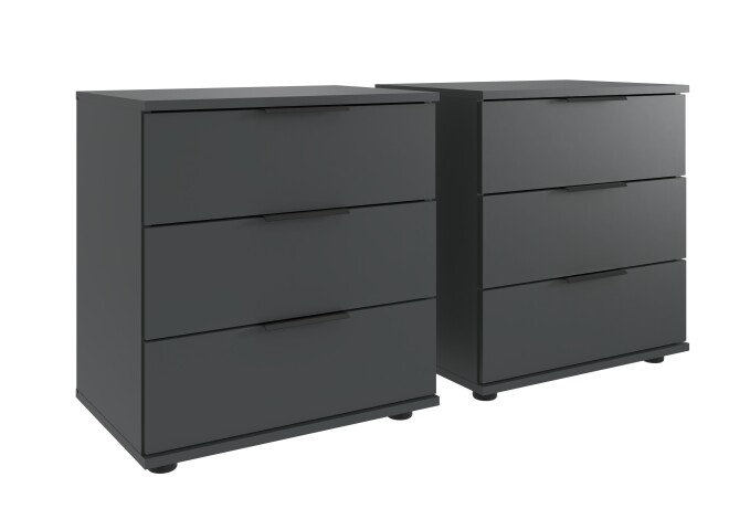 Nachtkommode >Rotterdam< (2er-Set), 3 Schubladen, in Graphit - 52x58x38cm (BxHxT)