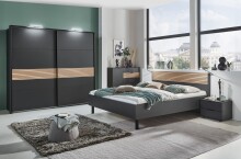 Kombikommode >Rotterdam< 1 Tür, 5 Schübe, Graphit, Eiche-Lamellen-Dekor - 130x83x41cm (B/H/T)