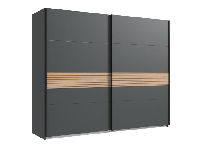Schwebetürenschrank >Rotterdam< graphit, Akustik-Eiche-Lamellen-Dekor, 270x208x65cm (B/H/T)
