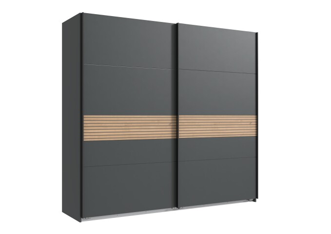 Schwebetürenschrank >Rotterdam< graphit, Akustik-Eiche-Lamellen-Dekor, 225x208x65cm (B/H/T)