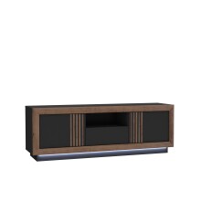 Lowboard >SAVONA< 2 Türen, Schlameiche / Schwarz Glanz - 162,7x56,2x42,3cm (B/H/T)