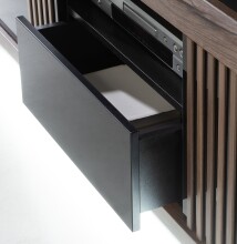 Lowboard >SAVONA< 2 Türen, Schlameiche / Schwarz Glanz - 162,7x56,2x42,3cm (B/H/T)