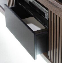 Lowboard >SAVONA< 2 Türen, Schlameiche / Schwarz Glanz - 162,7x56,2x42,3cm (B/H/T)