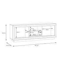 Lowboard >SAVONA< 2 Türen, Schlameiche / Schwarz Glanz - 162,7x56,2x42,3cm (B/H/T)