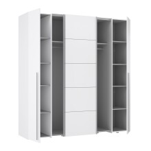 Dreh-/Schwebetürenschrank >NARAGO< 10 Böden, 2 Stangen, in Weiss - 270,3x210,5x61,2cm (BxHxT)