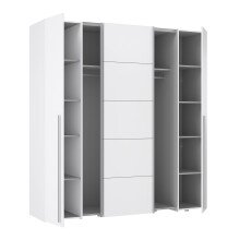 Dreh-/Schwebetürenschrank >NARAGO< 10 Böden, 2 Stangen, in Weiss - 270,3x210,5x61,2cm (BxHxT)