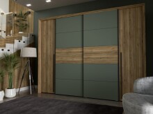 Dreh-/Schwebetürenschrank >NARAGO< 10 Böden, 2 Stangen, Salbei / Eiche Dekor - 270,3x210,5x61,2cm (BxHxT)